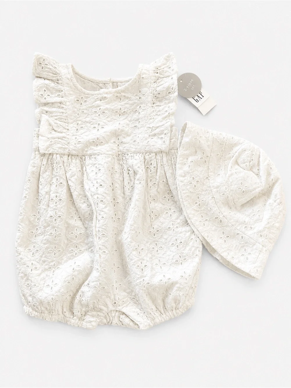 NWT Baby Gap Eyelet Bubble Romper & Sun Hat Set 3-6 Months White